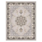 فرش ماشینی مه ترنج طرح هیوا زمینه نقره ای