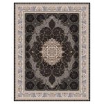 فرش ماشینی مه ترنج طرح چکاوک زمینه ذغالی