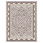 فرش ماشینی مه ترنج طرح لوتوس زمینه نقره ای