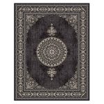 فرش ماشینی مه ترنج طرح رونا زمینه ذغالی