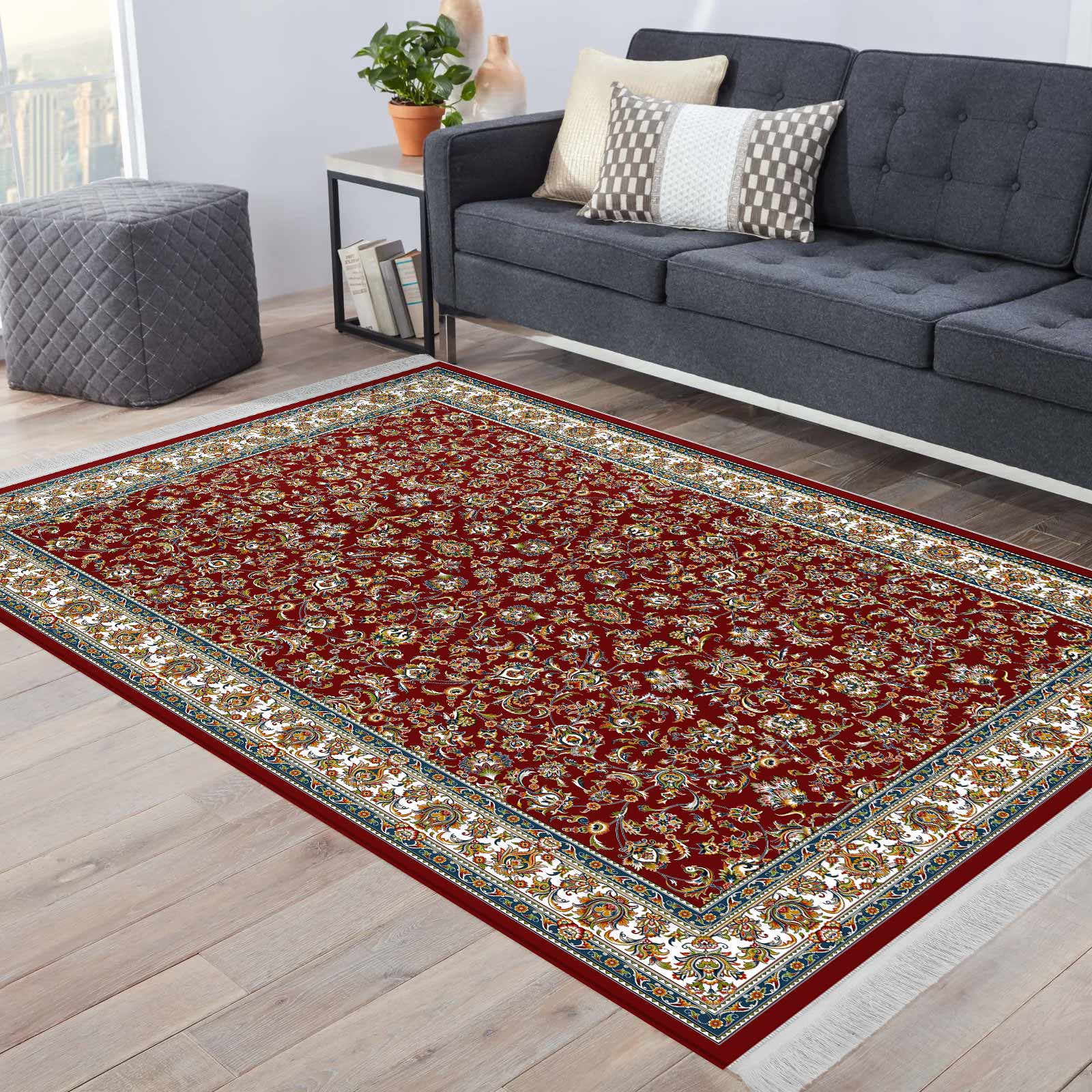 فرش ماشینی مه ترنج طرح افشان250 زمینه لاکی 1000 شانه فرش ماشینی مه ترنج طرح افشان250 زمینه لاکی 1000 شانه
