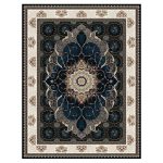 فرش ماشینی مه ترنج طرح چکاوک زمینه سرمه ای 1000 شانه