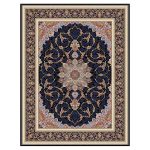 فرش ماشینی مه ترنج طرح گوهران زمینه سرمه ای 1000 شانه