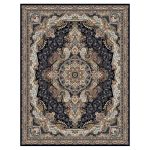 فرش ماشینی مه ترنج طرح نادیا زمینه سرمه ای 1000 شانه