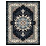 فرش ماشینی مه ترنج طرح نقش جهان زمینه سرمه ای 1000 شانه