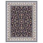 فرش ماشینی مه ترنج طرح رزلند زمینه سرمه ای 1000 شانه