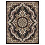 فرش ماشینی مه ترنج طرح شهیاد زمینه سرمه ای 1000 شانه