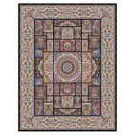 فرش ماشینی مه ترنج طرح شمس زمینه سرمه ای 1000 شانه