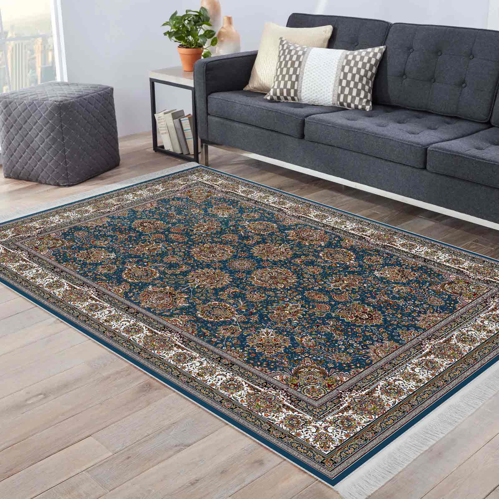 فرش ماشینی مه ترنج طرح یاشار زمینه آبی 1000 شانه فرش ماشینی مه ترنج طرح یاشار زمینه آبی 1000 شانه