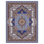 فرش ماشینی مه ترنج طرح زرنگار زمینه آبی 1000 شانه