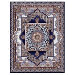 فرش ماشینی مه ترنج طرح زرنگار زمینه سرمه ای 1000 شانه