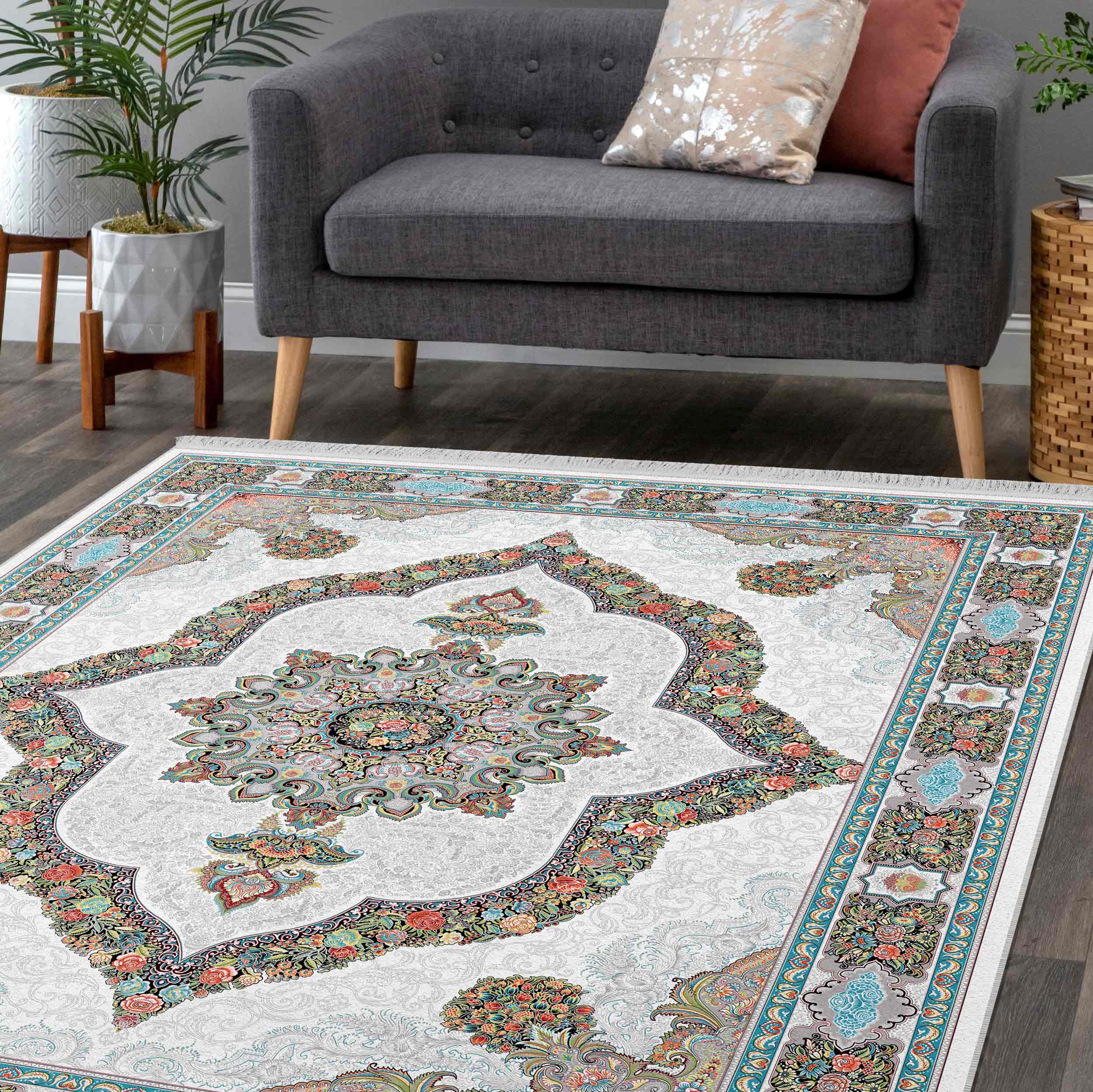 فرش ماشینی مه ترنج طرح کارینا زمینه کرم 1000 شانه فرش ماشینی مه ترنج طرح کارینا زمینه کرم 1000 شانه