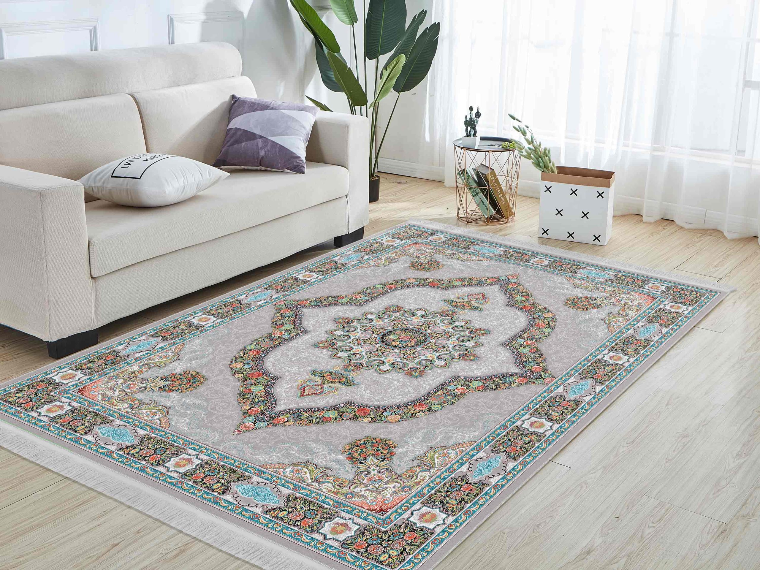 فرش ماشینی مه ترنج طرح کارینا زمینه فیلی 1000 شانه