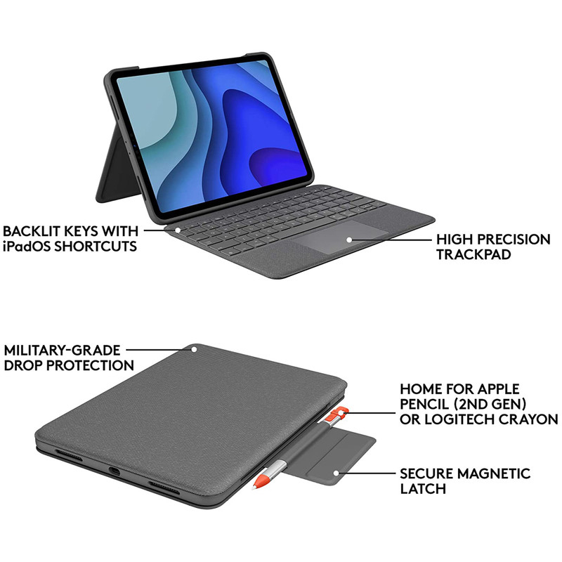 کیبورد کاور بی‌سیم لاجیتک مدل Logitech Folio Touch مخصوص Ipad Pro
