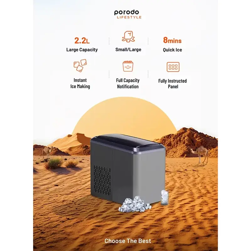 دستگاه یخ ساز قابل حمل پرودو مدل Porodo Portable Outdoor Ice Cube Machine 2.2L PD-LSICMV2