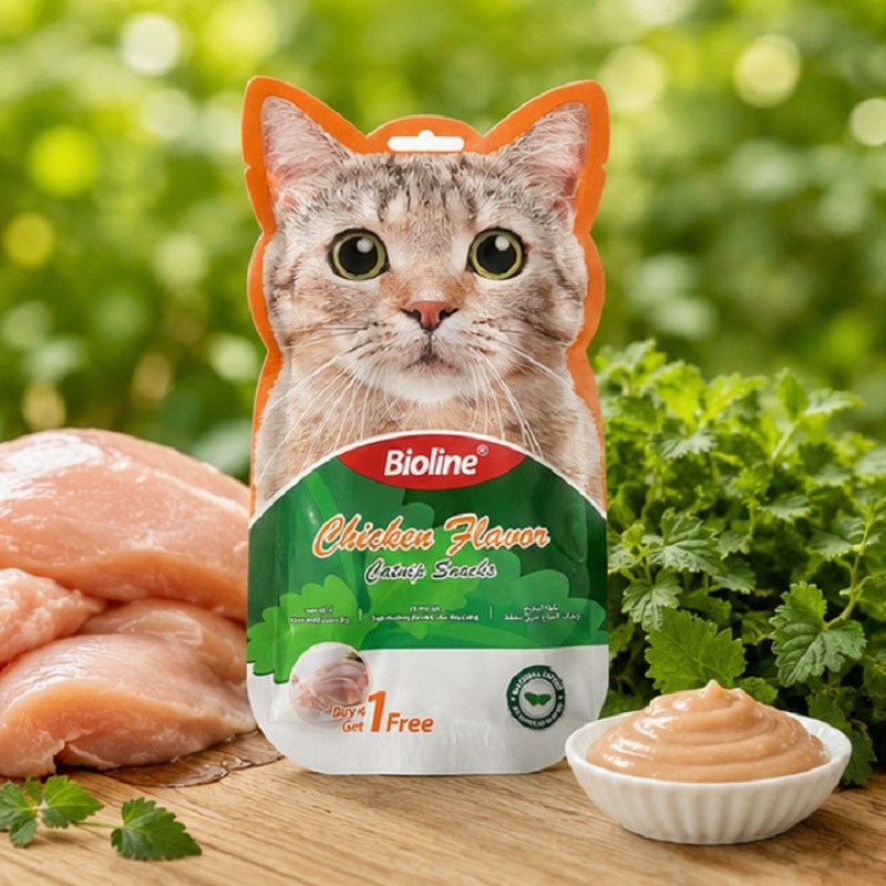 بستنی گربه بایولاین طعم مرغ 5 عددی Bioline Creamy